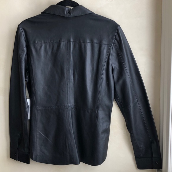 Ecru Black Leather Button Down Shirt